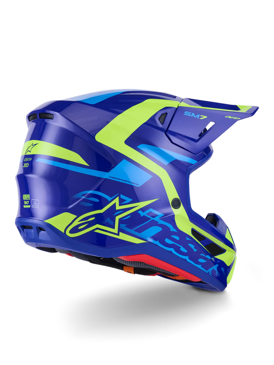 Alpinestars S-M7 Deed Crosshelm Blauw Fluor Geel