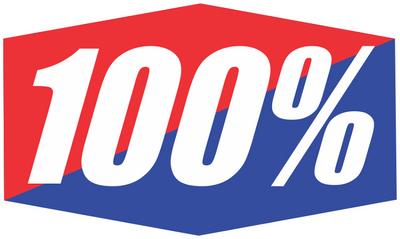 Logo van het merk 100% in hun herkenbare blauw met rode kleur.