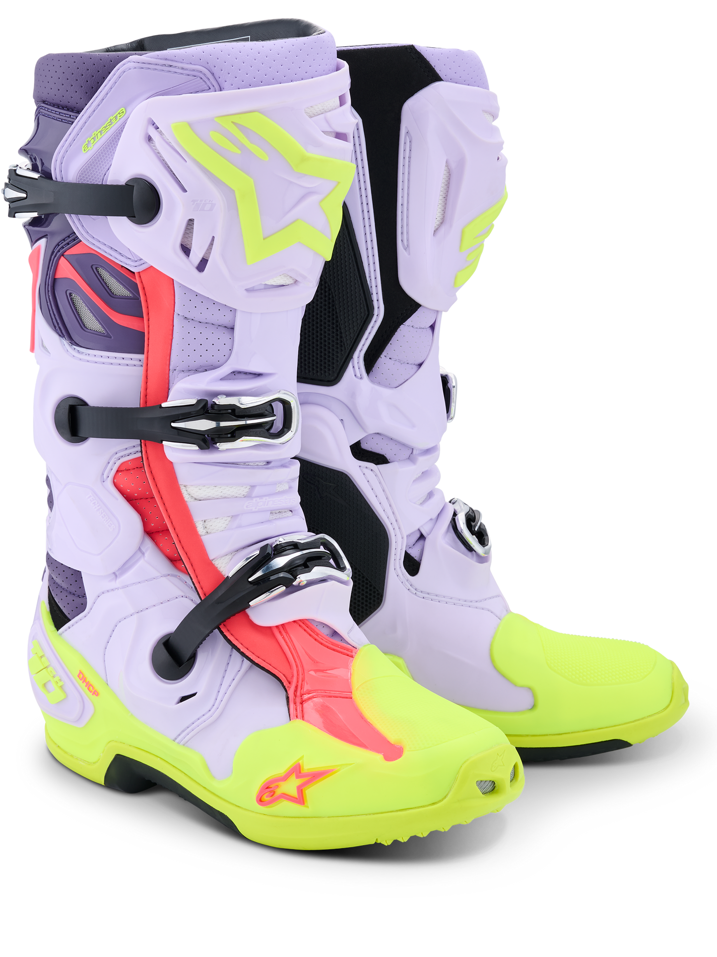 Alpinestars Tech 10 Supervented Crosslaars Paars Fluor Geel