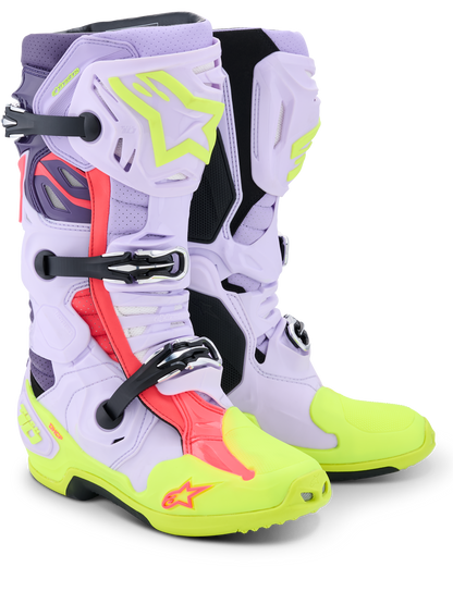 Alpinestars Tech 10 Supervented Crosslaars Paars Fluor Geel