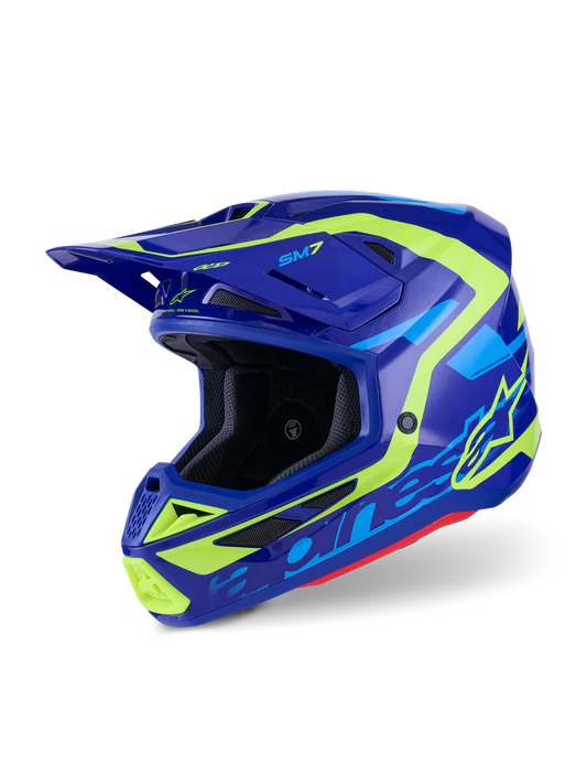Alpinestars S-M7 Deed Crosshelm Blauw Fluor Geel
