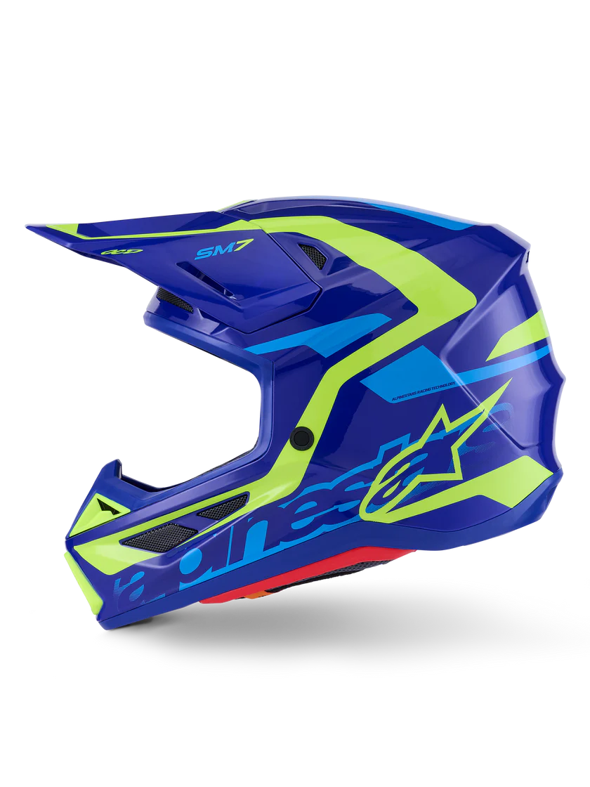 Alpinestars S-M7 Deed Crosshelm Blauw Fluor Geel