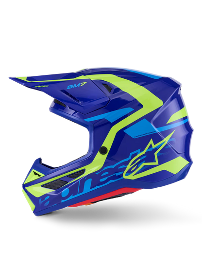 Alpinestars S-M7 Deed Crosshelm Blauw Fluor Geel