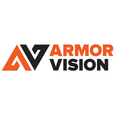 Het Armor Vision logo in hun oranje met zwarte kleurstelling.