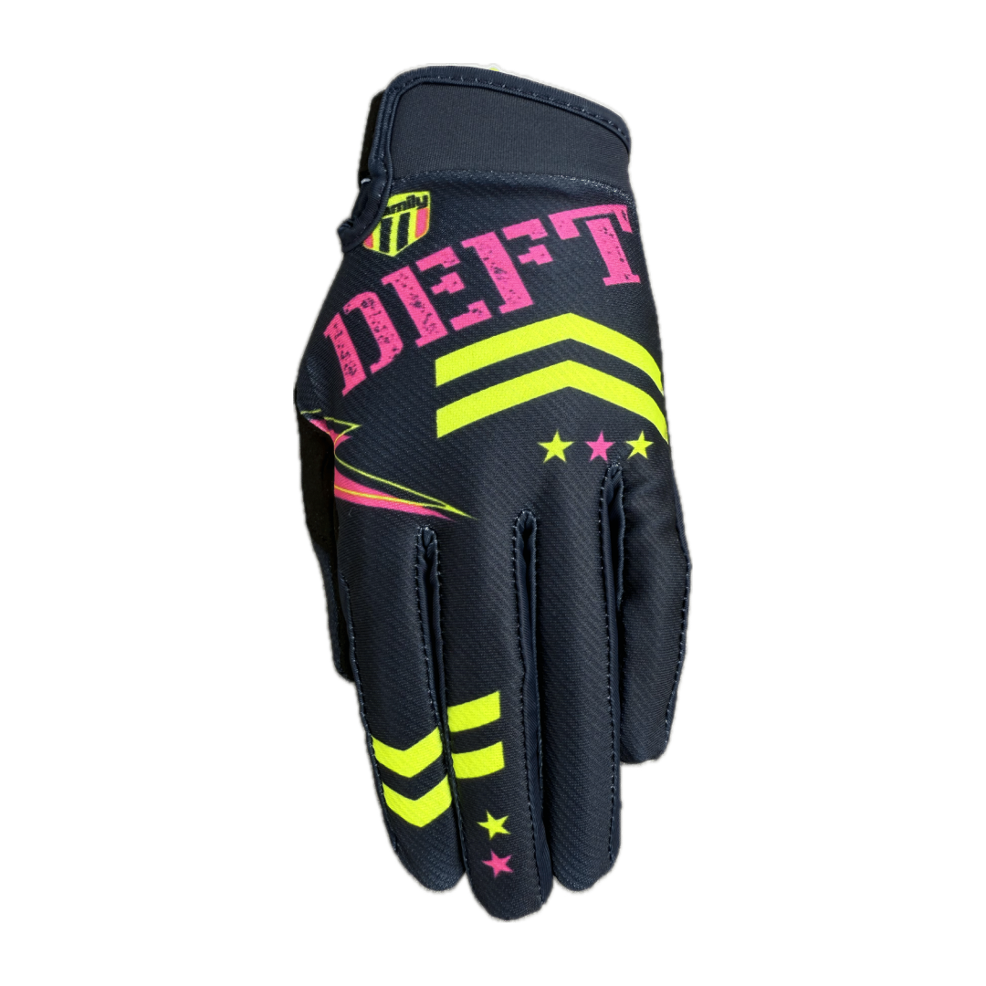 Deft Family EQVLNT Badge Crosshandschoenen Donker Blauw Neon Geel