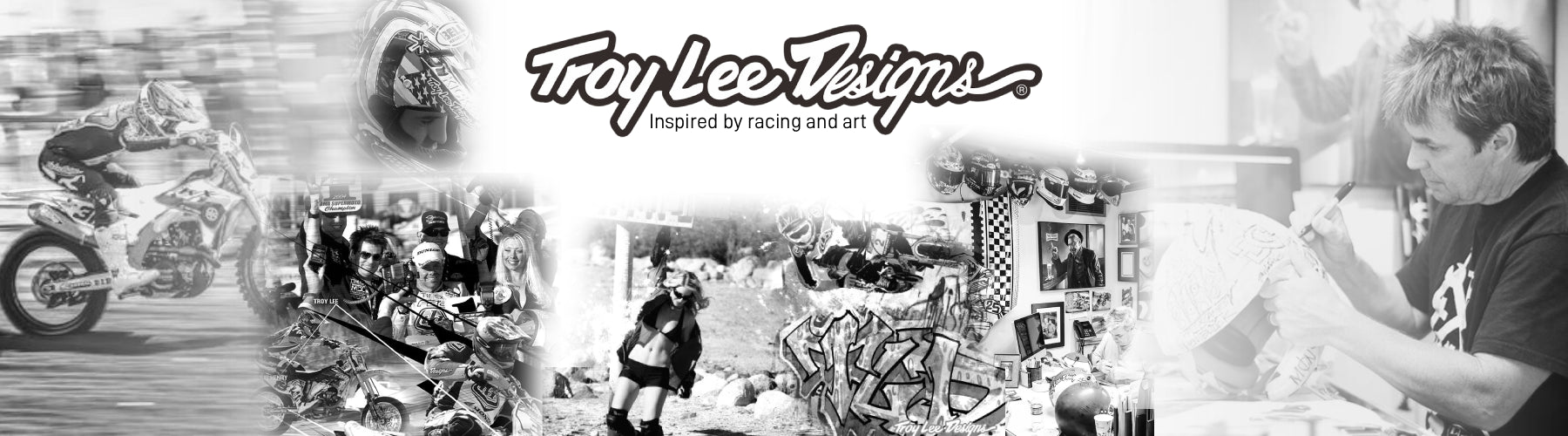Een gallerij van de oorsprong van Troy Lee Designs tot nu. Je kan onder andere Troy Lee zien tijdens het maken van één van zijn uitgesproken designs en Mathis Valin tijdens de MXGP.