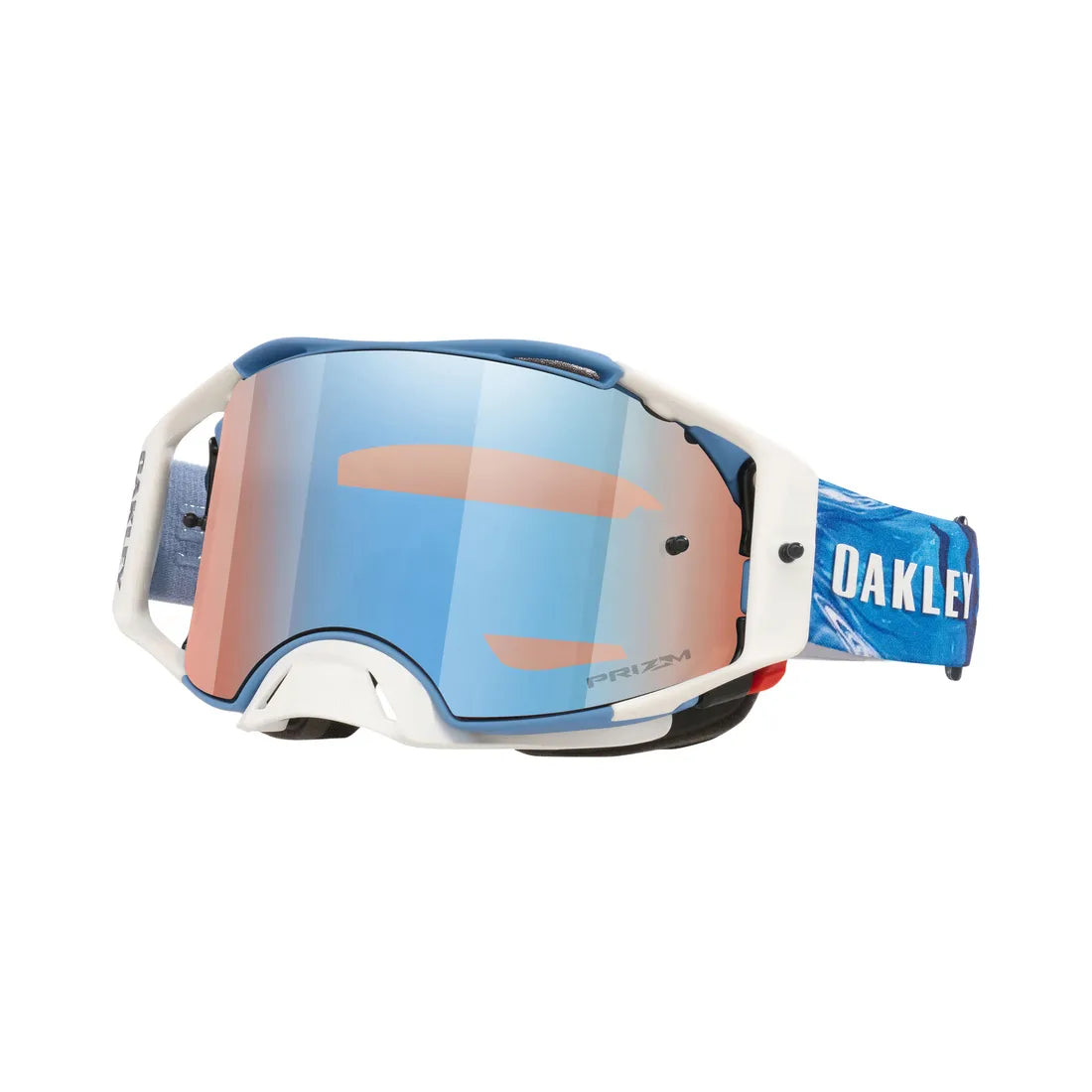 Oakley Airbrake Chase Sexton replica in een hele frisse wit met blauwe kleurencombinatie.