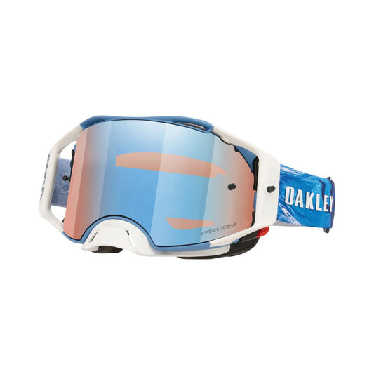 Oakley Airbrake Chase Sexton replica in een hele frisse wit met blauwe kleurencombinatie.