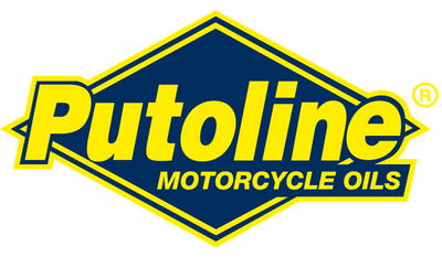 De olie producent Putoline heeft een herkenbaar logo met donkerblauw en helder gele kleuren.